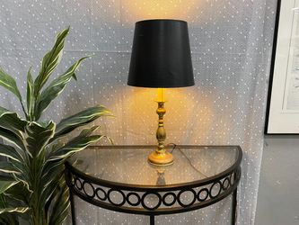 Vintage Black And Gold Hollywood Regency Style Table Lamp with Sleek Black Shade