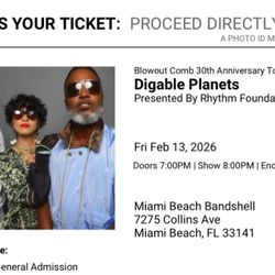 Digable Planets GA Ticket 2/13 Miami Bandshell