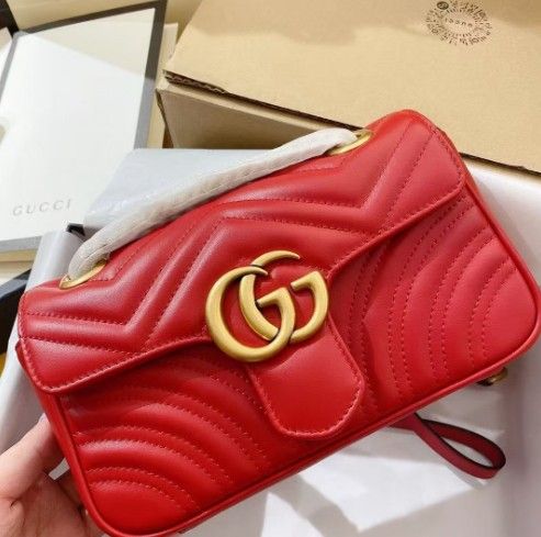 Red Gold Marmon Chain Crossbody Bag/Women's Shoulder Bags