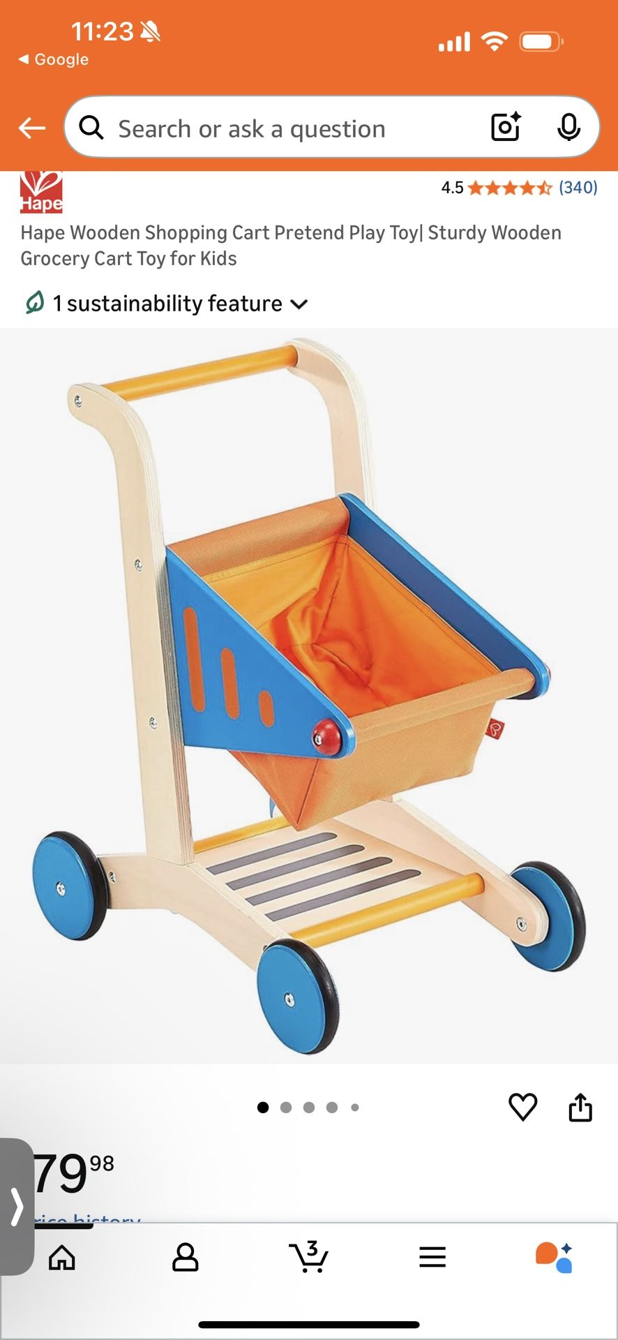 Hape Wooden Shopping Cart Pretend Play Toy