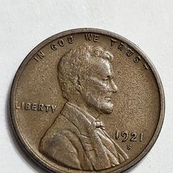 1921-S Wheat Cent Penny - Antique Rare Coin