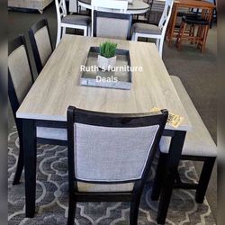 6-pc Dining Table Set With Bench