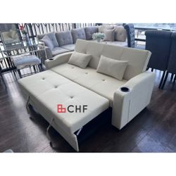 Convertible Sleeper Loveseat with  Cupholders