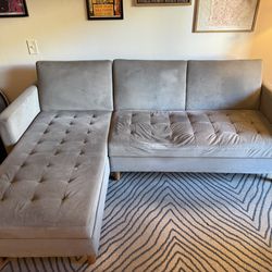 Gray Tufted Couch with Storage Sectional + Futon