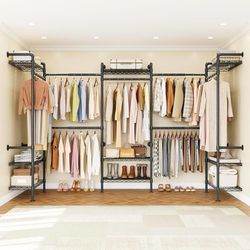 U5 Wall Mounted Closet System, Industrial Pipe Clothing Rack Garment Racks for Hanging Clothes, Heavy Duty Closet Organizers System in Wardrobe Closet