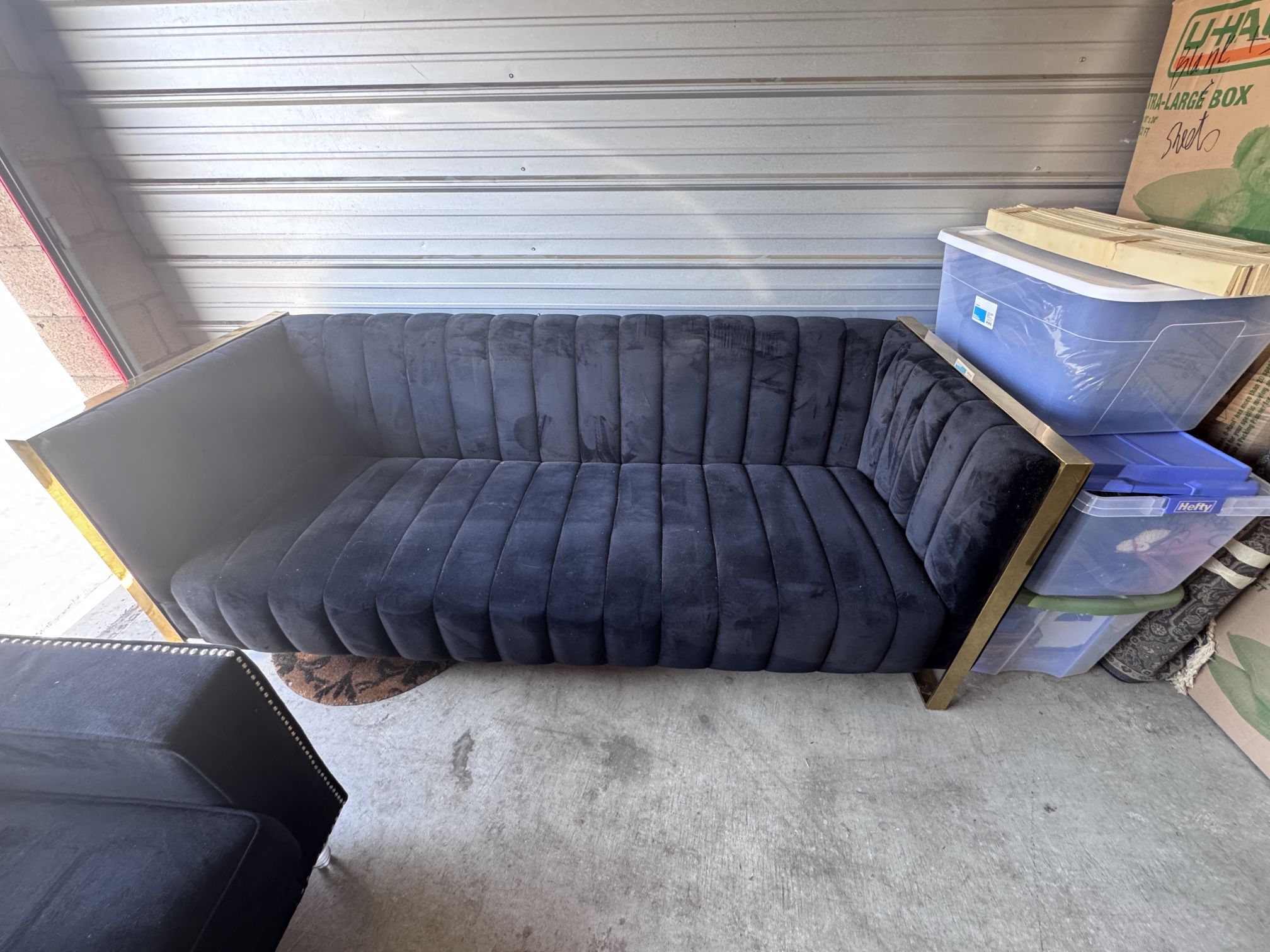 Black Velour Sofa And Club Chairs