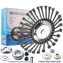 10 Inch Steel Wire Rotary Brush Cutter Trimmer Head Sets Weeds Blade Cutter with Universal Adapter Kit Compatible with String Trimmers, Moss Grass Rus