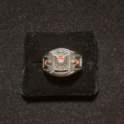 Men's Egyptian EagleFalcon Signet RingGold Tone EnamelStatement Ring