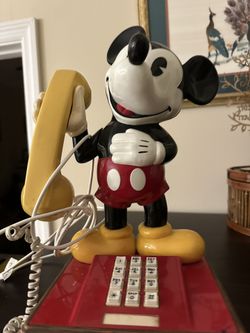 Vintage Mickey Mouse Phone And Disney Mugs