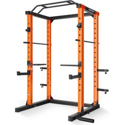 Power Cage, Multi-Function Power Cage with Cable Pulley System & Cable Row, J-Hooks, Dip Handles, We