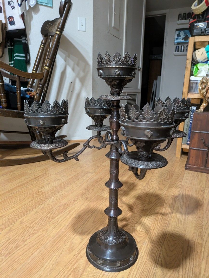 Antique Gothic Bronze Candelabra