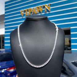 10k solid white gold natural diamond tennis chain necklace