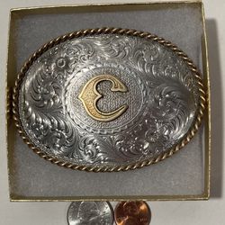 Vintage Belt Buckle Silver And Brass Letter C Montana Silversmiths