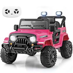 12V Kids Ride on Truck Car, Electric Vehicle w/Remote Control, Threaded Wheels, 3 Speeds, LED Lights, Music, Horn & Wireless Connection, Battery Power