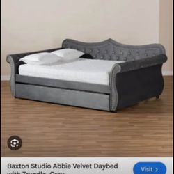 Baxton Studio Abbie Grey Velvet Full Daybed with Twin Trundle