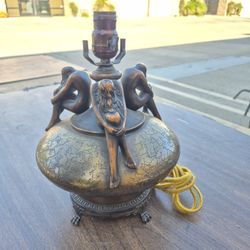 Signed Olive Kooken Heavy Art Deco Lamp With 3 Figural Bronze Clad Textured Nude figures.