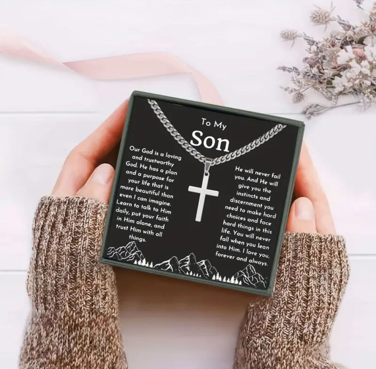 Creative Trendy Cross Pendant Necklace With Gift Card Box, Decorative Accessories, Holiday Party Gift For Son, Easter Gift
