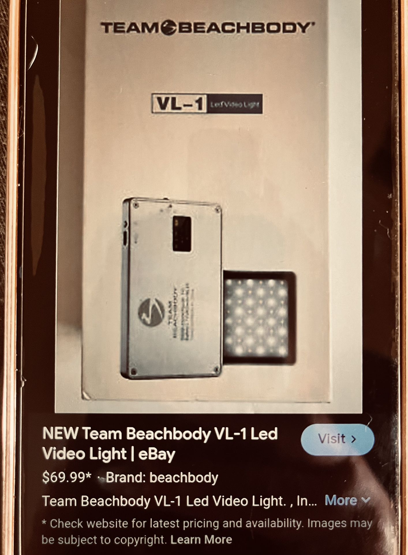 Team Beach Body VL-1 LED Video Light 