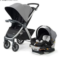 Chicco Bravo 3-in-1 Trio Travel System, Quick-Fold Stroller with KeyFit 30 Infant Car Seat and base | Camden/Black