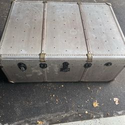 Restoration Hardware metal coffee table with storage silver copper trunk