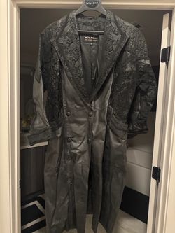 Wilsons Leather Long Coat with Paisley Detail