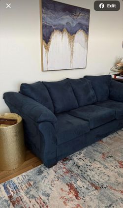 ASHLEY Navy Blue Fabric Sofa Couch