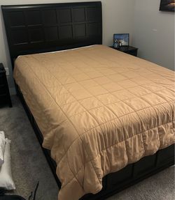 Queen Wood Bed Frame with Headboard – Black