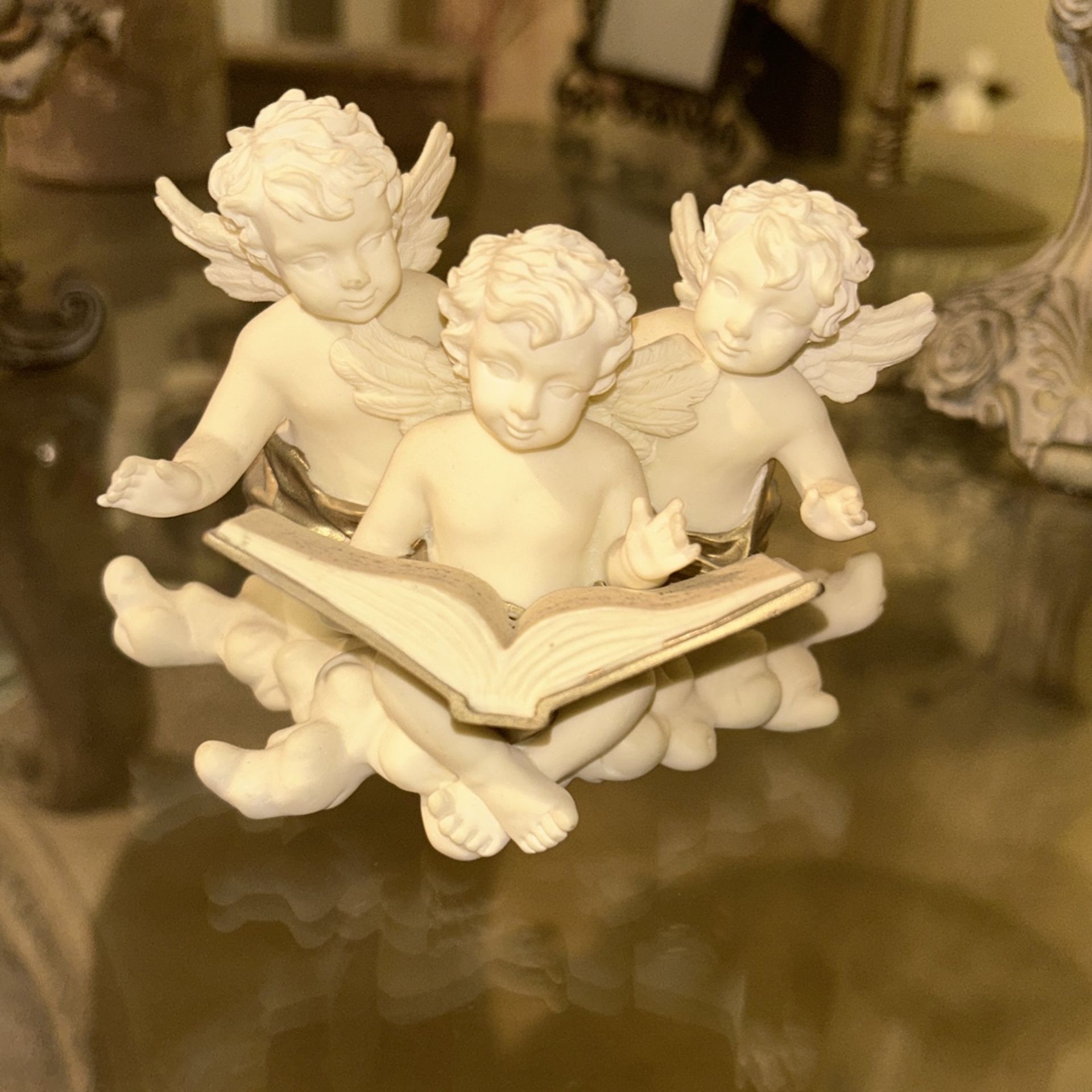 Porcelain Figurine of Three Angels Reading on a Cloud - Name Your Price
