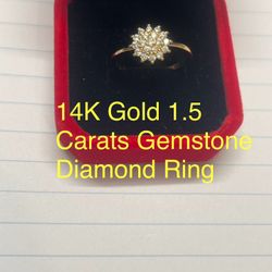 14k Gold With 1.5 Diamond Gemstone Ring