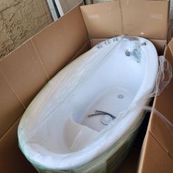 NEW !! Japanese style 59 in. Acrylic Deep Soaking Freestanding Bathtub with Faucets and Seat