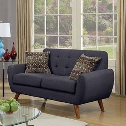 Brand New 60" Ash Black Or Teal Linen Fabric Midcentury Modern Loveseat
