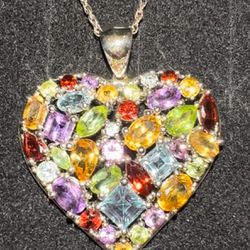 genuine stones heart necklace 925 sterling silver pendant
