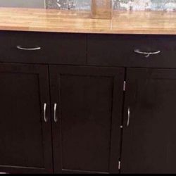 New Large Mobile Kitchen Island with Butcher Block Top Extra Storage on wheels