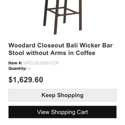 Woodard Wicker Bar Stool without Arms - High Chair Rattan Style - FOR: $ 160 EACH 
