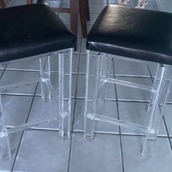 Set of 2 Counter Height Black Bar Stools 