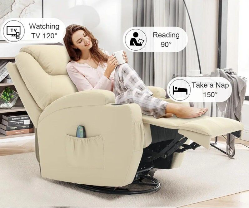 Rocking Chair with Massage and Heat, 360° Swivel ReclinerOn Sale!