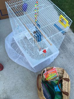 White Wire Bird Cage with Accessories