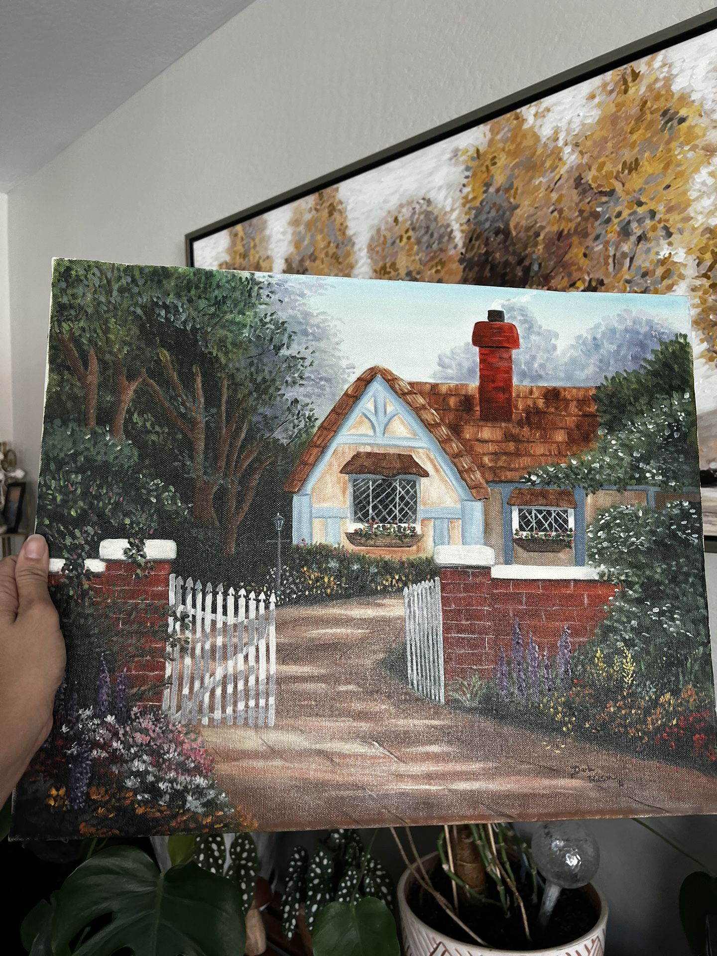 Handpainted House Scence Cnavas Art Painting Signed 16x20in for Sale in