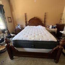 traditional bedroom set    ( Night Stand , classic style armoire & bed frame with mattress )