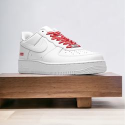 Size 9.5, Nike Air Force 1 × Supreme Low Box Logo - White