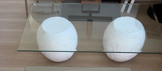 Glass, Custom, White Stone Sphere Table