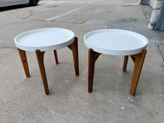 World Market Round Tray Side Tables with Wood Legs – Set of 2