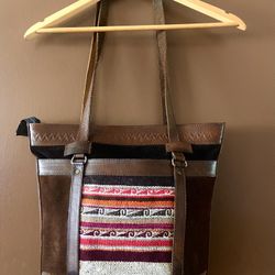 Handmade South American Leather/Suede TOTE Purse Boho Western 12” High