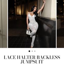 Lace Halter Backless Jumpsuit