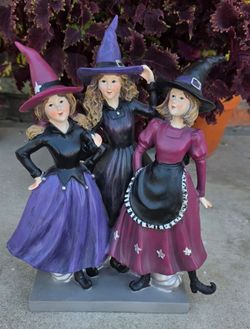 Three Young Pretty Witches Halloween Figurine Trio