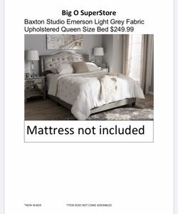 Baxton studio immersion light gray fabric upholstered queen bed size