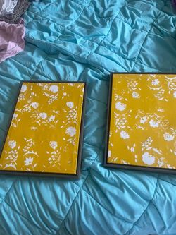 Set of 2 Yellow Floral Framed Wall Art Prints