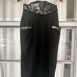 VINTAGE  WOOL SKIRT FAUX LEATHER GLOSS