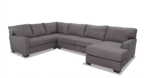 Cottage Chic Gray 150'' 5 Piece Right Arm Facing Chaise Sectional