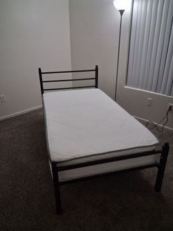 BRAND NEW NEVER USED! BLACK TWIN BED FRAME & MATRESS! WITH PLUG-IN MOVEABLE OUTLET/CHARGING PORTS & L.E.D. LIGHTS (NOT PICTURED)! GREAT FOR KIDS!